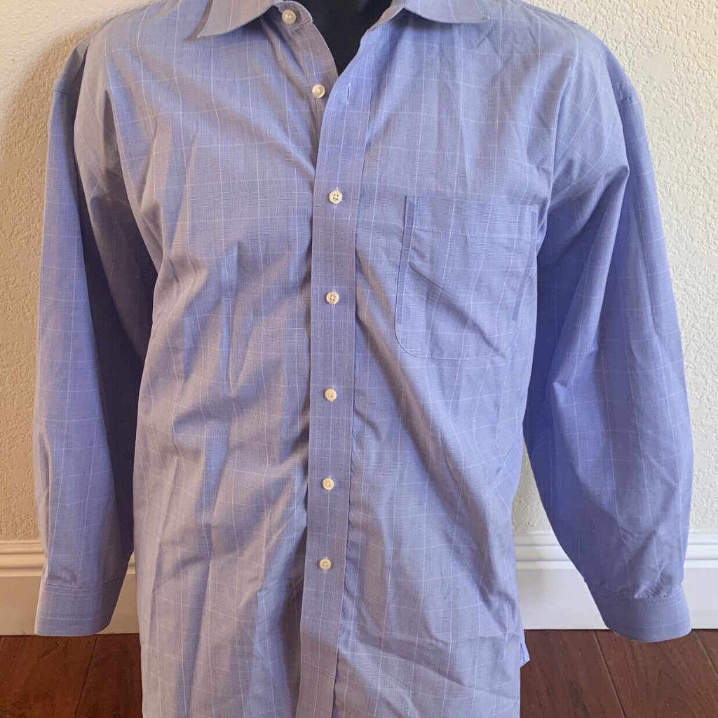Jos. A. Bank Traveler's Collection Dress Shirt Xl 17 | 33 Fine Blue Plaid